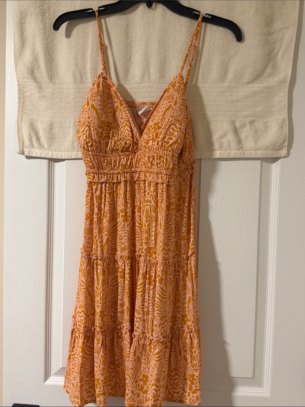 Orange Patterned Spaghetti Strap Summer Dress